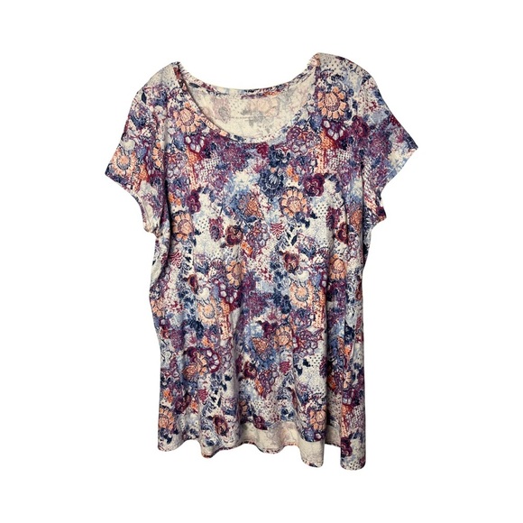 J. Jill Pure Jill | Floral Print Pima Cotton Scoop Neck Elliptical Tee, Large - Picture 1 of 6
